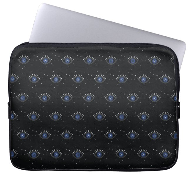 Blue eye protection talisman, evil eye laptop sleeve (Front)