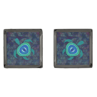 Blue Eye Turtle Gunmetal Finish Cufflinks