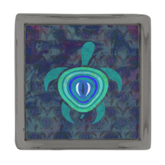 Blue Eye Turtle Gunmetal Finish Lapel Pin