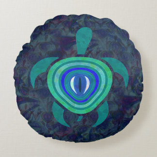 Blue Eye Turtle Round Pillow