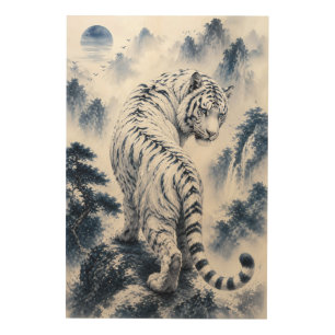 Blue Eye White Tiger Ink Wash Fantasy Art