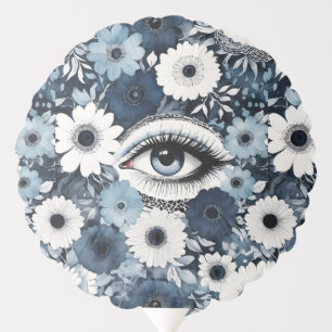Blue Eye With Long Lashes In A Navy & White Floral Balloon