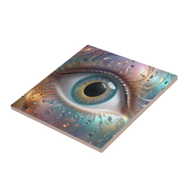 Blue Eyeball Fractal Art, Ceramic Tile (Side)