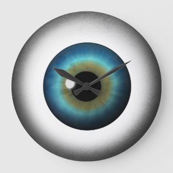 Blue Eyeball Iris Eye Custom Large Round Clock by sunnymars at Zazzle