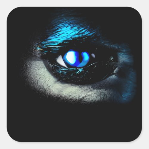 Blue Eyeball Staring out of the Dark Halloween Square Sticker