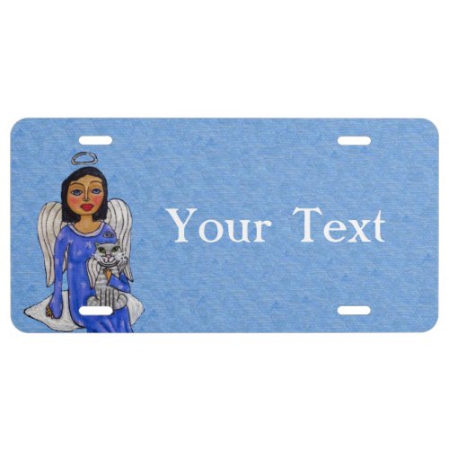 Blue Eyed Angel on Cloud with White Angel Cat License Plate