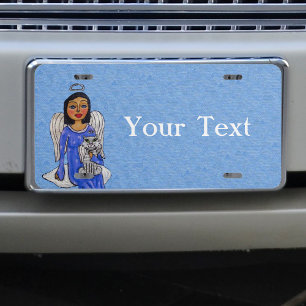Blue Eyed Angel on Cloud with White Angel Cat License Plate