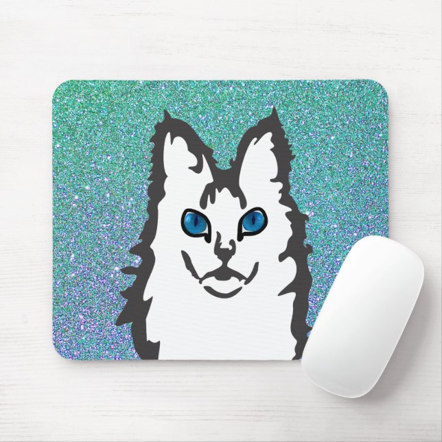 Blue Eyed Angora Cat Mouse Pad (With Mouse)