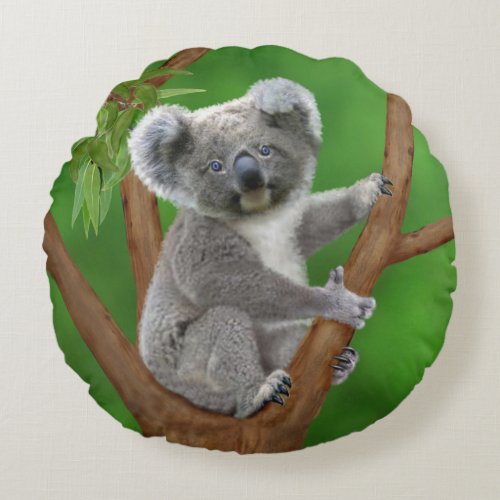 Blue_Eyed Baby Koala Bear Round Pillow