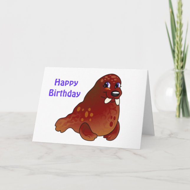 Blue Eyed Baby Walrus Birthday Card (Front)