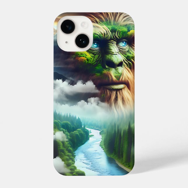 Blue Eyed Bigfoot in the Mountains iPhone Case (Back)