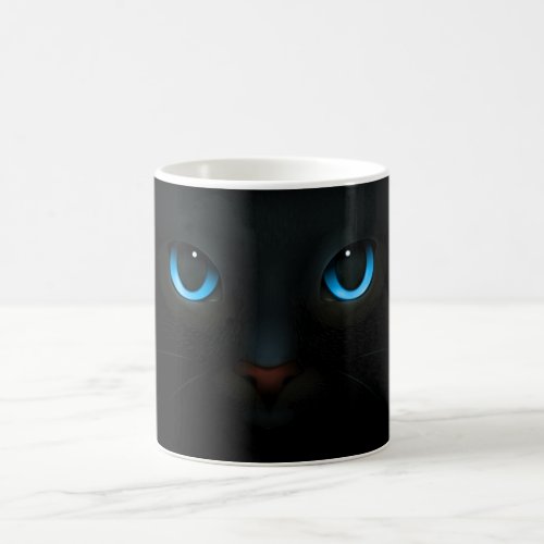 Blue_Eyed Black Cat Blending into The Night art  Coffee Mug