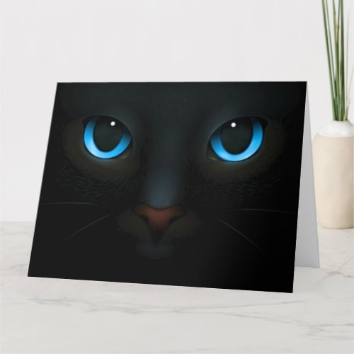 Blue_Eyed Black Cat Blending into The Night art Thank You Card