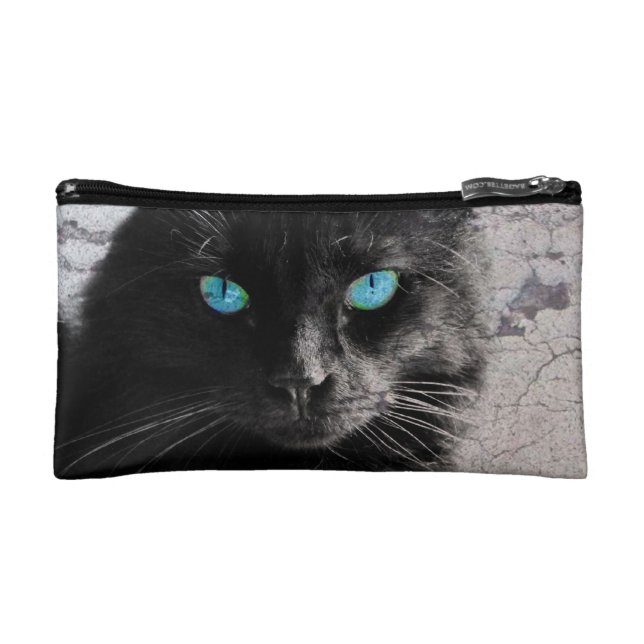 Blue Eyed Black Cat Makeup Bag (Front)