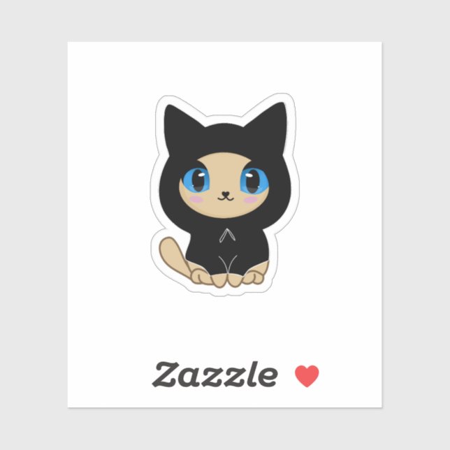Blue-Eyed Black Cat on Blue Background Sticker (Sheet)