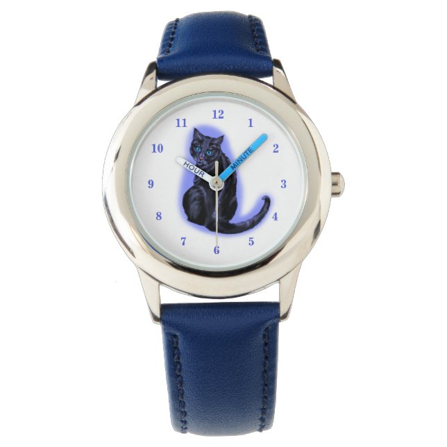 Blue Eyed Black Cat Watch Gift (Front)