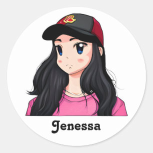 Blue Eyed Black Hair Anime Girl Personalized Classic Round Sticker