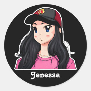 Blue Eyed Black Hair Anime Girl Personalized  Classic Round Sticker