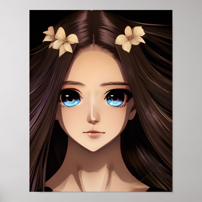 Blue Eyed Brunette Anime Girl Poster (Front)