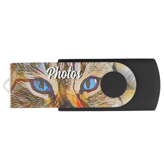 Blue Eyed Cat and Custom Text Photo Flash Drive (Back)