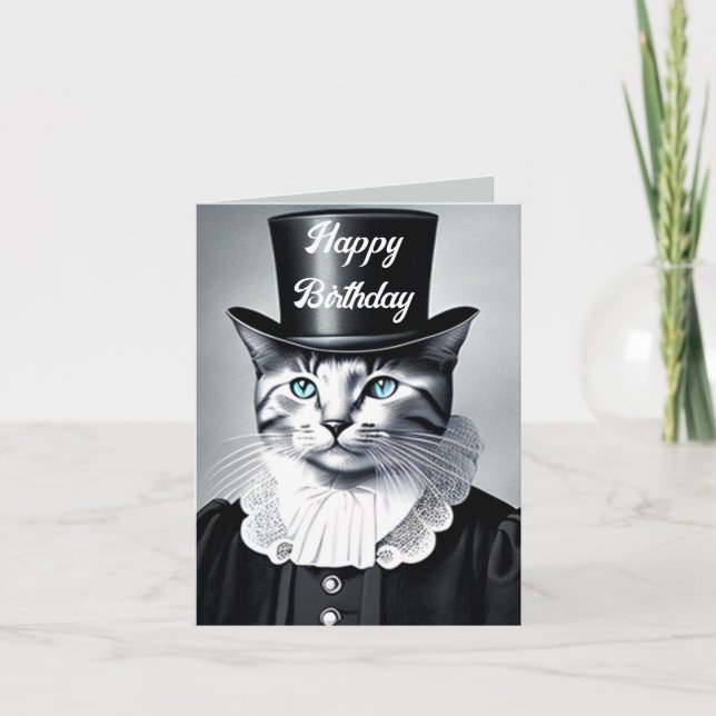 Blue-Eyed Cat in a Tophat Card (Front)