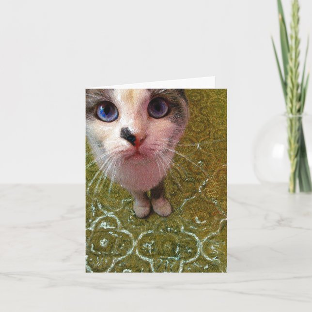 Blue Eyed Cat in the Kitchen Art Card (Front)