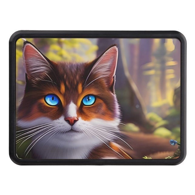 Blue Eyed Cat in the Woods Hitch Cover (Front)
