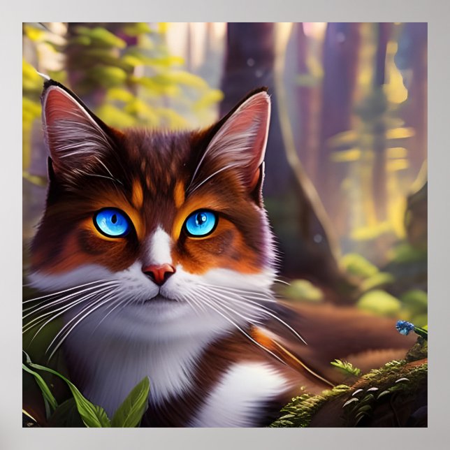Blue Eyed Cat in the Woods Poster (Front)
