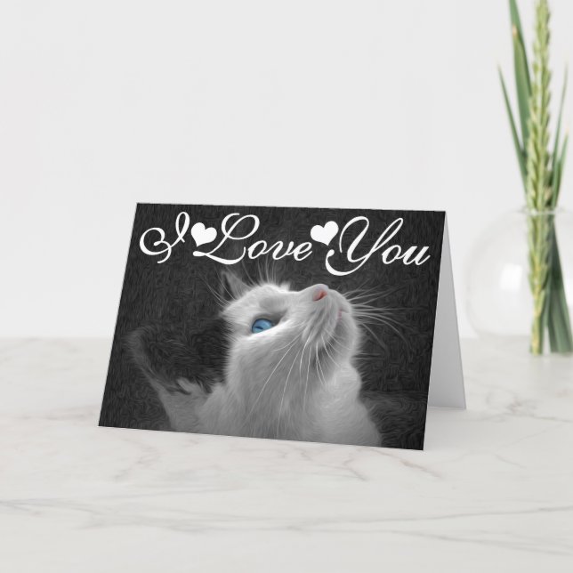 Blue Eyed Cat Photo Image I Love You Card (Front)