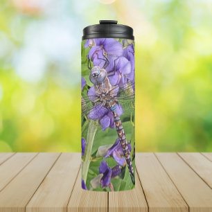 Blue-Eyed Darner Dragonfly on Flower Thermal Tumbler