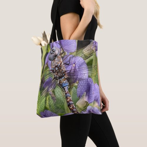 Blue_Eyed Darner Dragonfly on Flower Tote Bag