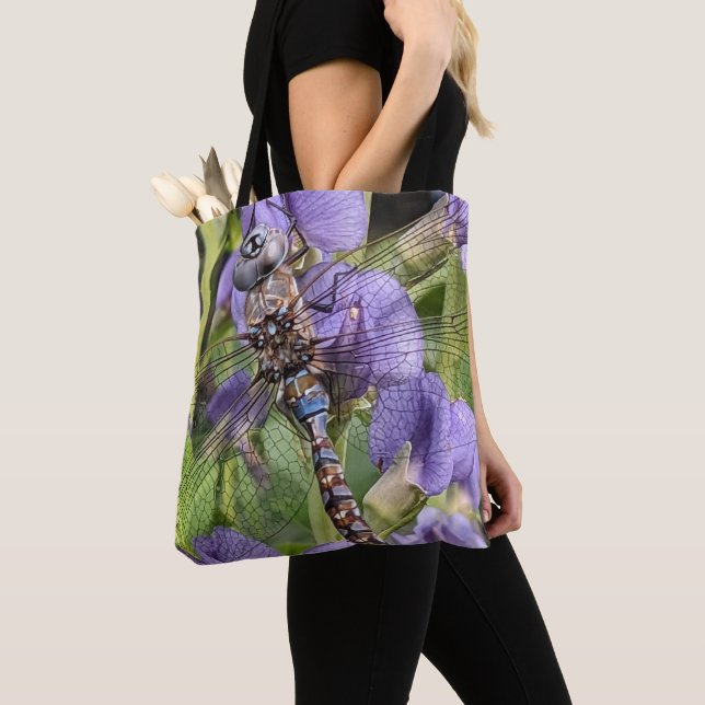 Blue-Eyed Darner Dragonfly on Flower Tote Bag (Close Up)