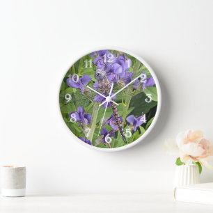 Blue-Eyed Darner Dragonfly on Purple Flowers Clock