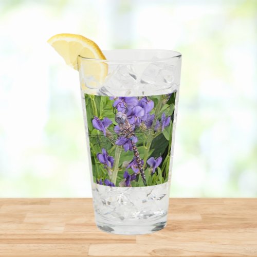 Blue_Eyed Darner Dragonfly on Purple Flowers Glass