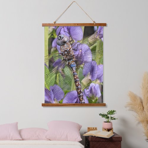 Blue_Eyed Darner Dragonfly on Purple Flowers Hanging Tapestry