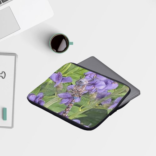 Blue_Eyed Darner Dragonfly on Purple Flowers Laptop Sleeve