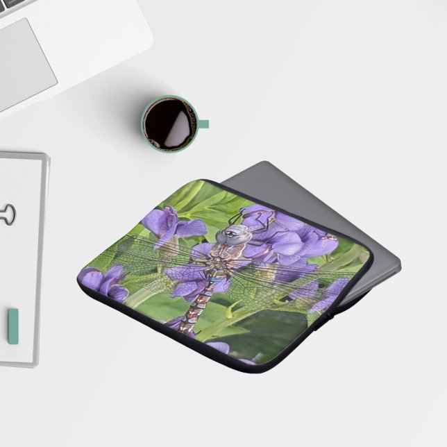 Blue-Eyed Darner Dragonfly on Purple Flowers Laptop Sleeve (In Situ)