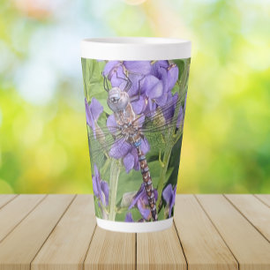 Blue-Eyed Darner Dragonfly on Purple Flowers Latte Mug