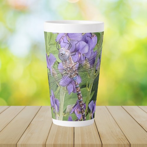Blue_Eyed Darner Dragonfly on Purple Flowers Latte Mug