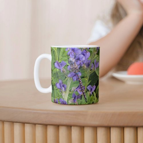 Blue_Eyed Darner Dragonfly on Purple Flowers Mug