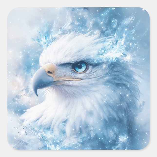 Blue-Eyed Eagle Among Frozen Wonders Square Sticker (Front)