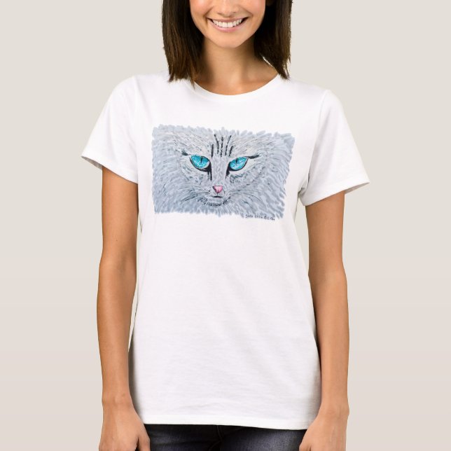 Blue Eyed Fluffy Cat T-Shirt (Front)