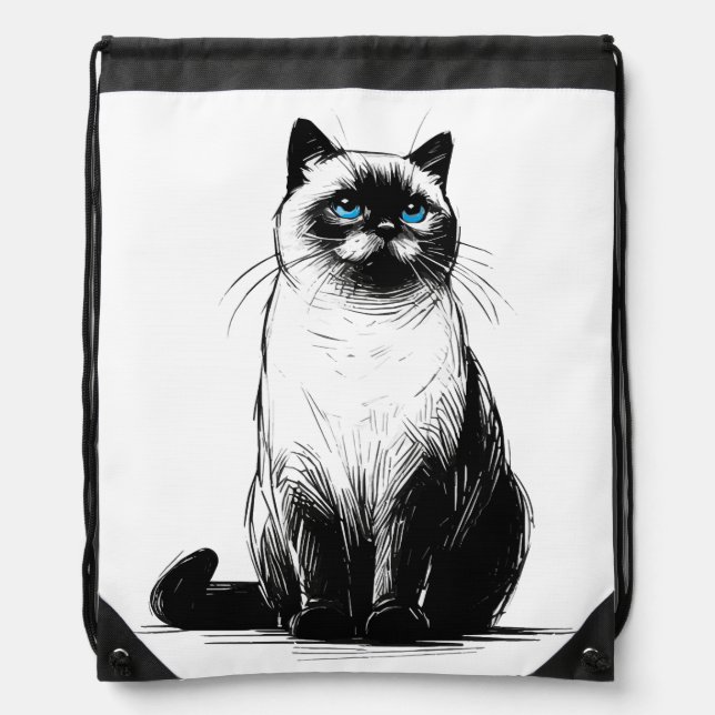 Blue-Eyed Gaze - Siamese Cat  Drawstring Bag (Front)