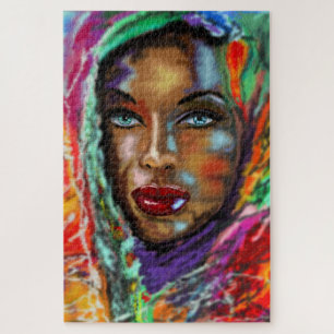 Blue Eyed Girl in Colorful Scarf Puzzle - Painting