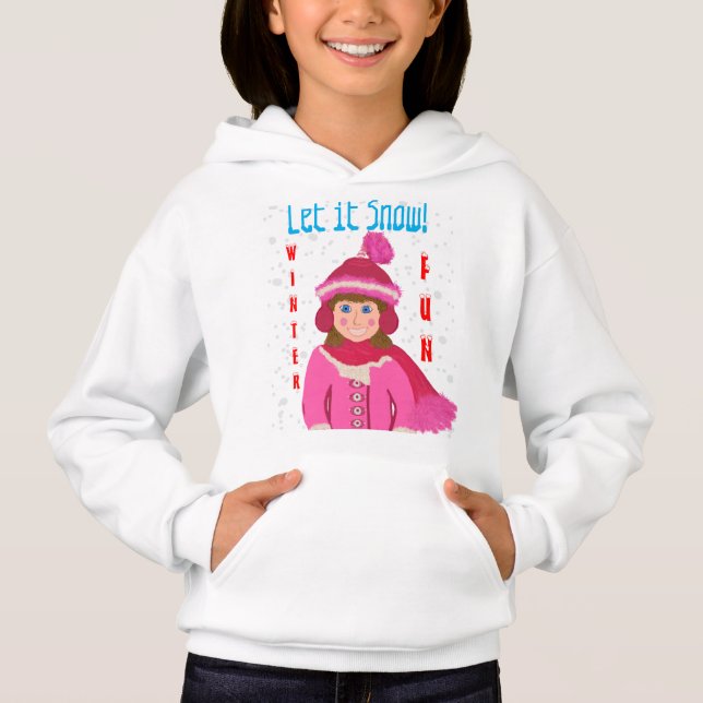 Blue Eyed Girl Pink Winter Hat Let it Snow Hoodie (Front)
