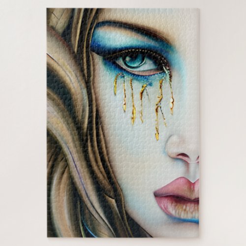 Blue Eyed Goddess with Golden Tears Jigsaw Puzzle