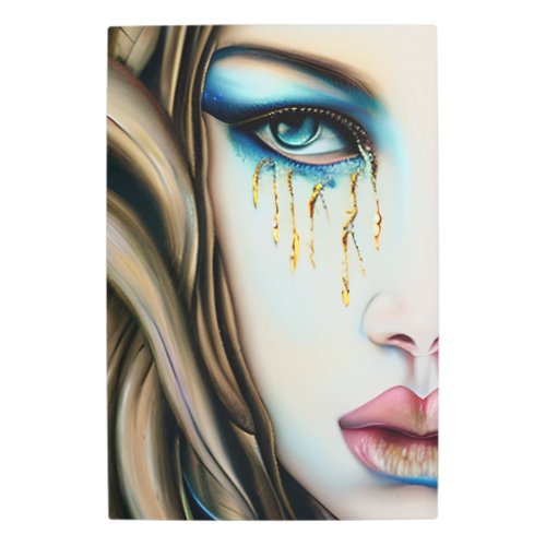 Blue Eyed Goddess with Golden Tears Metal Print
