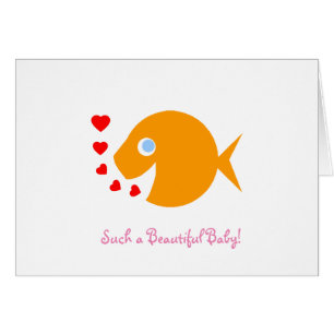 Blue-Eyed Goldfish Cartoon Art Baby Announcment Cards