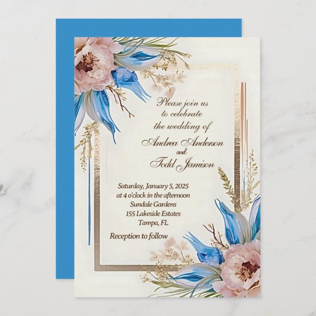 Blue-eyed grass flower invitation (Front/Back)