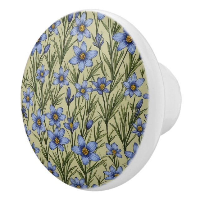 Blue-Eyed Grass flower pattern Ceramic Knob (Right)